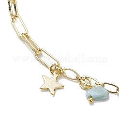 Natürlicher Larimar/Moosachat/Fluorit/Rutilquarz/Granatsplitter Charm Messing Figaro Kette Fußkettchen&nbsp;AJEW-AN00667