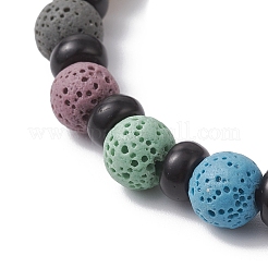 Braccialetti elastici con perline di pietra lavica naturale e guscio di cocco per donne e uomini&nbsp;BJEW-JB12470-02