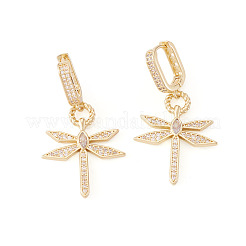 1 paio di eleganti orecchini a cerchio in ottone con zirconi cubici trasparenti a forma di libellula&nbsp;EJEW-TA0008-62