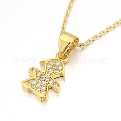 Mensch / Mädchen echte 18 Karat vergoldete Legierung Micro Pave Zirkonia Anhänger Halsketten&nbsp;NJEW-H416-04G