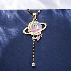 304 Edelstahl Hot Pearl Emaille Konstellation Planet Anhänger Halsketten&nbsp;NJEW-D310-01L-G