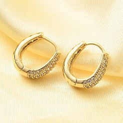 Pendientes de aro ovalados con micropavé de latón y circonitas cúbicas transparentes&nbsp;EJEW-F382-01G