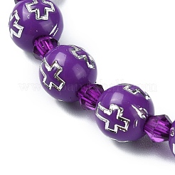 5 Stück runde Stretch-Armbänder aus Acryl mit Kreuzmuster und Perlen für Damen&nbsp;BJEW-JB11344