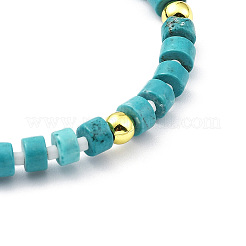 Turchese sintetico regolabile e conchiglia naturale e braccialetto di perline intrecciate in ottone con ciondoli per le donne&nbsp;BJEW-O187-08