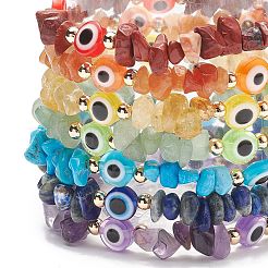 7 Stück Natur- und Synthetik-Edelsteinsplitter und Harz-Edelstein-Perlen-Stretch-Armbänder&nbsp;BJEW-JB08814
