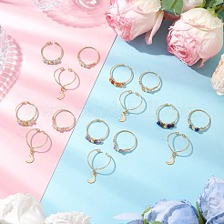 3 Stück Fingerringe mit facettierten runden Edelsteinperlen und Kupferdraht umwickelt für Damen&nbsp;RJEW-JR00887