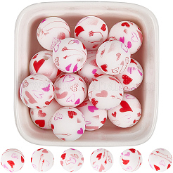30 pieza de cuentas focales de silicona redondas impresas con patrón de corazón&nbsp;SIL-SC0002-84F