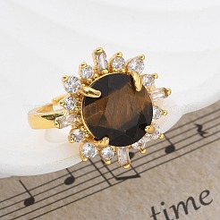 Anelli da dito in occhio di tigre naturale girasole&nbsp;RJEW-B113-03G-04