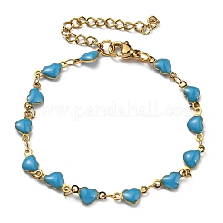 Pulsera de cadena de eslabones de corazón de acero inoxidable 304 dorado con baño de iones (IP) y esmalte&nbsp;BJEW-E088-01G