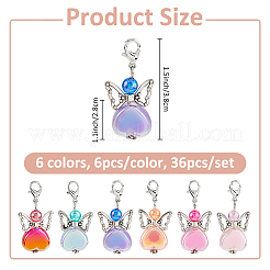 36 pièce de décorations de pendentif en alliage et acrylique en forme d'ange en forme de cœur&nbsp;HJEW-FH00116