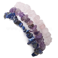 3 juego de pulseras elásticas con chips de cuarzo rosa natural&nbsp;BJEW-JB11076-09