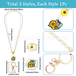 3 stücke 3 arten bienen blume holz & silikon schlüsselbund&nbsp;HJEW-SC00178