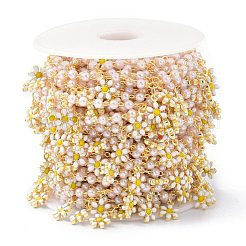 Catene di perline fatte a mano con smalto floreale e ottone e abs imitazione perla&nbsp;CHC-D029-39G
