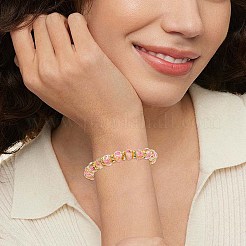 Facettierte Rondell handgemachte Innenblume Gold Sand Bunte Malerei & Eisen Perlen Stretch-Armbänder für Frauen&nbsp;BJEW-SW001579-05
