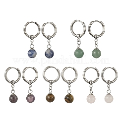 Boucles d'oreilles créoles rondes en pierres naturelles mélangées&nbsp;EJEW-JE06593