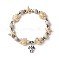 2 bracelet extensible en perles synthétiques turquoise teintées en étoile de mer et tortue&nbsp;BJEW-JB10925
