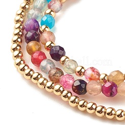 3 set di bracciali elastici con perline in agata naturale e perle&nbsp;BJEW-JB08089-01