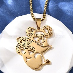 Colliers à chaîne en acier inoxydable 201 découpés au laser avec pendentif mère et bébé koala pour femmes et hommes&nbsp;NJEW-E156-01G
