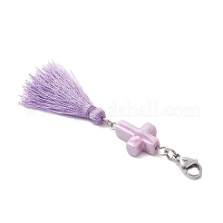 4 pompon en polyester et pendentif en forme de croix en porcelaine fait à la main&nbsp;HJEW-TA00427