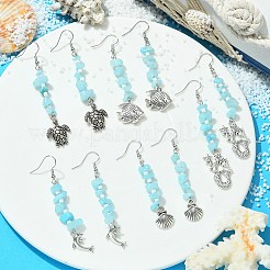 Boucles d'oreilles pendantes en jade blanc naturel (teint)&nbsp;EJEW-JE05578