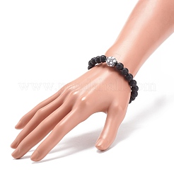 Bracciale elasticizzato in pietra lavica naturale&nbsp;BJEW-JB08553-04