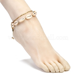 Juego de tobilleras de cuentas trenzadas de concha de cauri natural para niñas y mujeres&nbsp;AJEW-AN00451-02