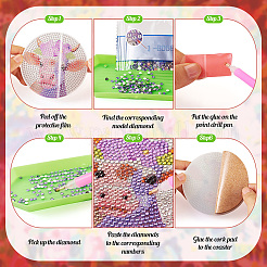 Kit di pittura diamante sottobicchiere con motivo floreale e bovini fai da te&nbsp;DIY-TAC0016-53