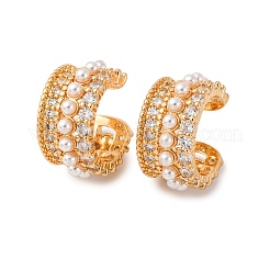 Orecchini a polsino in ottone a forma di C con micro pavé di zirconi cubici trasparenti&nbsp;EJEW-Z127-04G
