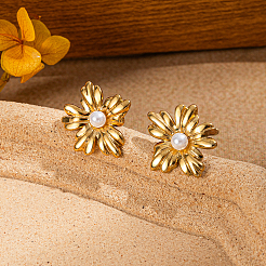 Pendientes de acero inoxidable con forma de flor 201&nbsp;GG2778-1