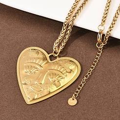 Collares con cadena de trigo y colgante de acero inoxidable 304 con rostro humano en relieve&nbsp;NJEW-P430-03B-G