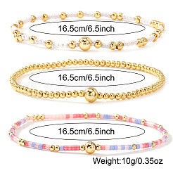 3 Stück 3 verschiedene Arten von elastischen Armbändern aus Glasperlen und Messingperlen für Damen&nbsp;VQ8944-1