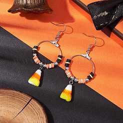 Halloween Candy Corn handgemachte Bunte Malerei & Polymer Clay Ohrhänger für Frauen&nbsp;EJEW-JE05893-01