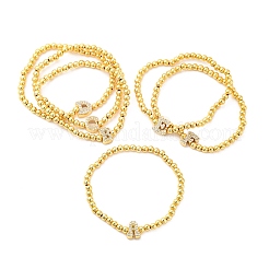 Bracciali elastici in ottone con perline rotonde&nbsp;BJEW-A034-05G