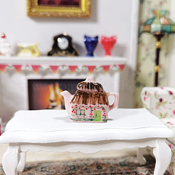 Porzellan-Miniatur-Teekanne mit Deckelverzierungen&nbsp;PORC-PW0001-051