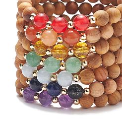 7 stücke 7 stil natürliche holz & gemischte edelstein runde perlen stretch-armbänder set&nbsp;BJEW-JB08813