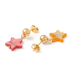 Colgante de estrella de concha sintética collares de doble capa y aretes colgantes&nbsp;SJEW-F217-01A-G