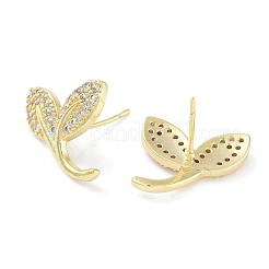 Orecchini a bottone da donna in ottone con micro pavé di zirconi trasparenti&nbsp;EJEW-S217-D07
