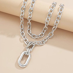 Colliers à double couche avec pendentif ovale en plastique CCB et chaîne en alliage pour femmes&nbsp;FS-WGCB2EE-02