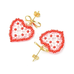 Boucles d'oreilles pendantes en perles de verre faites à la main en forme de cœur&nbsp;EJEW-MZ00369-01