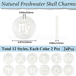 24 stücke 12 arten 12 konstellation natürliche süßwasser shell hollower flache runde charme&nbsp;SHEL-BBC0001-12