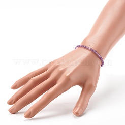 Bracelets extensibles en perles d'améthyste naturelles rondelles à facettes&nbsp;BJEW-JB06383-02