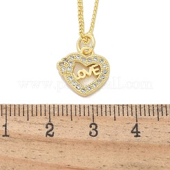 Halsketten mit hohlem Herzanhänger aus Messing mit Mikropflaster und klarem Zirkonia für Damen&nbsp;NJEW-M088-02G-03