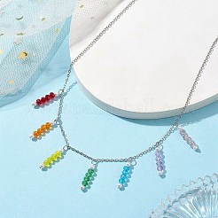 Halskette mit Anhänger aus buntem Glas und runden Muschelperlen&nbsp;NJEW-JN04628
