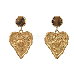 Pendientes colgantes de ojo de tigre natural y acero inoxidable 304 para mujer&nbsp;EJEW-JE07507