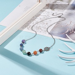 Collana con ciondolo in rilievo di pietre preziose miste naturali da 7 pz 7 con lega 7 chakra&nbsp;NJEW-JN03889