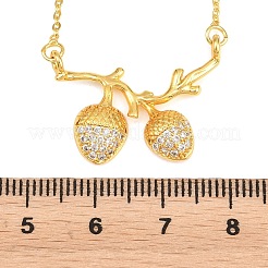 Collana con ciondolo a forma di ghianda in ottone con micro pavé di zirconi cubici trasparenti.&nbsp;NJEW-K311-02G