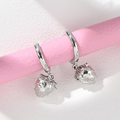 Boucles d'oreilles créoles en laiton avec fraises&nbsp;EJEW-M077-19P-01