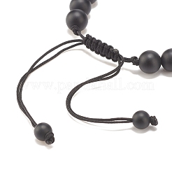 Bracelet tressé en perles d'agate noire givrée naturelle (teinte et chauffée) et œil de tigre avec couronne en alliage&nbsp;BJEW-JB08249-04