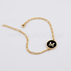 Bracciali a maglie piatte e rotonde in acciaio inossidabile 304 con motivo a lettere&nbsp;FS-WG4692B-11