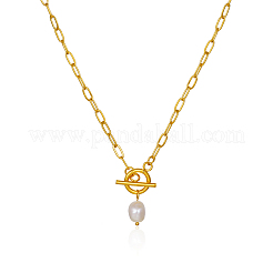 Collier minimaliste avec pendentif en perles d'imitation de riz et chaîne trombone en acier inoxydable pour un usage quotidien des femmes&nbsp;LS-OX8079-2